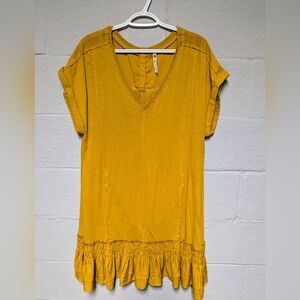 Anthropologie Daily Practice Sleeveless Dress Mustard Yellow Ruffle Hem Size M
